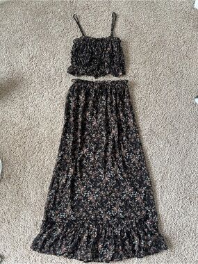 Thirty Thirty Black Floral Two-Piece Maxi Dress Set - Bohemian
